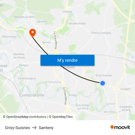 Grisy-Suisnes to Santeny map