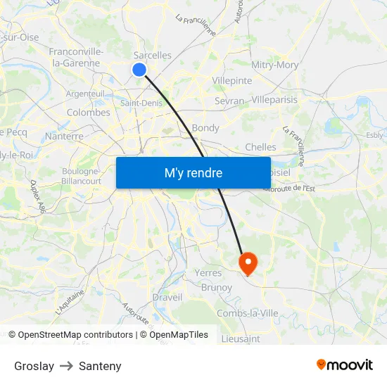 Groslay to Santeny map