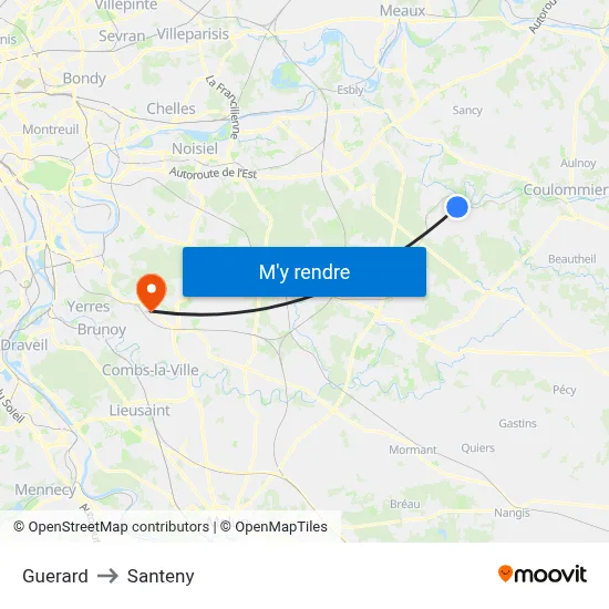 Guerard to Santeny map