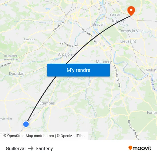 Guillerval to Santeny map