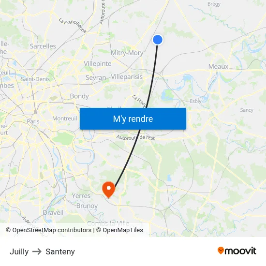 Juilly to Santeny map