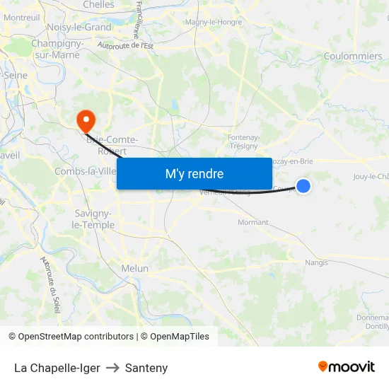 La Chapelle-Iger to Santeny map