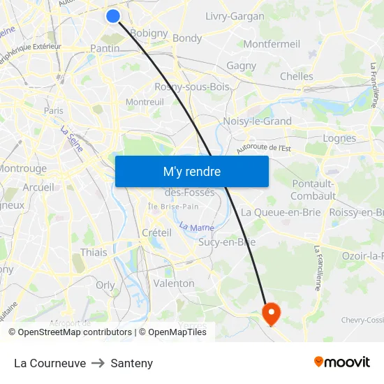 La Courneuve to Santeny map
