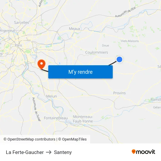 La Ferte-Gaucher to Santeny map
