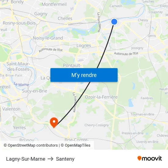 Lagny-Sur-Marne to Santeny map