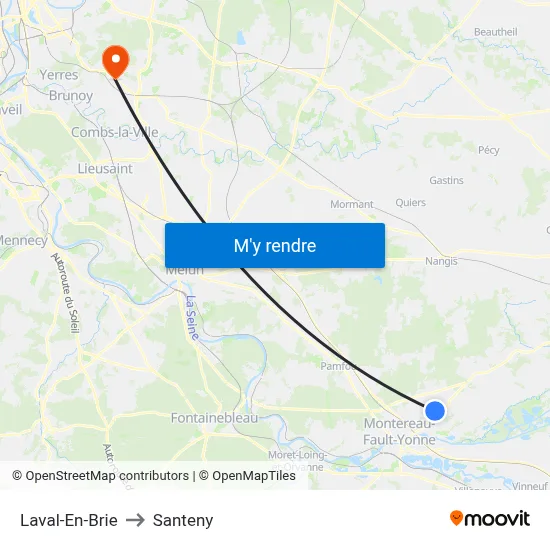 Laval-En-Brie to Santeny map