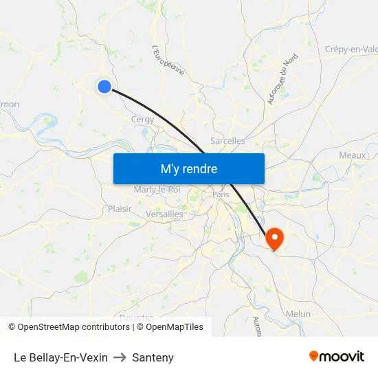 Le Bellay-En-Vexin to Santeny map