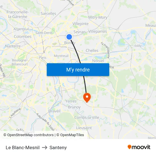 Le Blanc-Mesnil to Santeny map