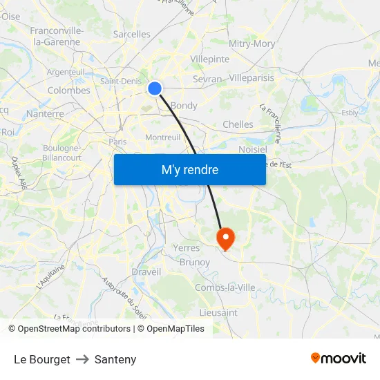 Le Bourget to Santeny map