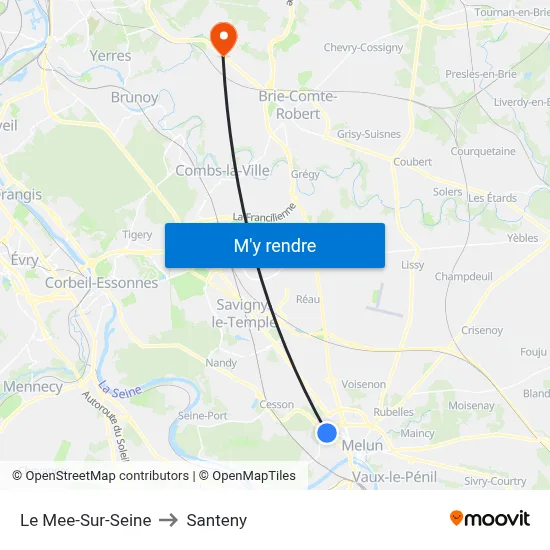 Le Mee-Sur-Seine to Santeny map