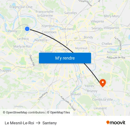 Le Mesnil-Le-Roi to Santeny map
