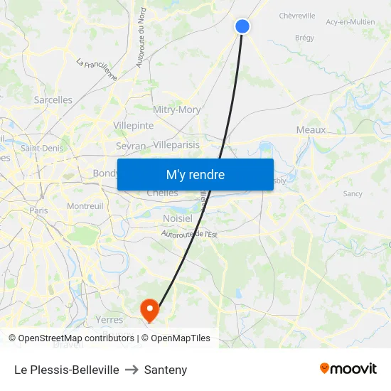 Le Plessis-Belleville to Santeny map