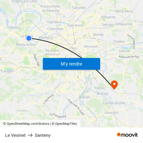 Le Vesinet to Santeny map