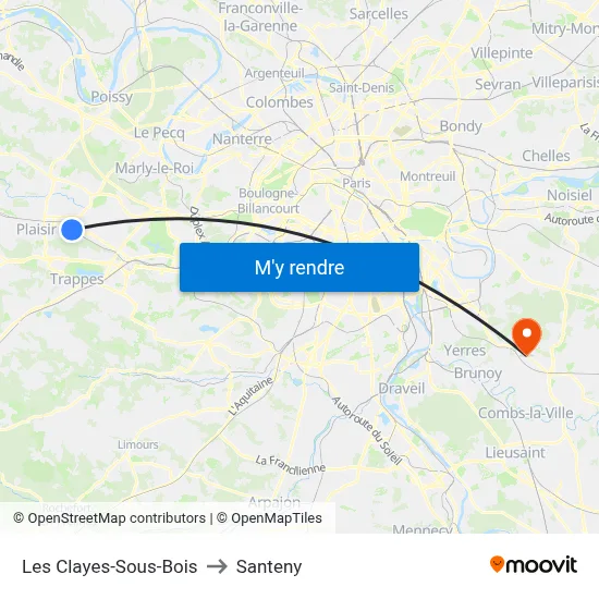 Les Clayes-Sous-Bois to Santeny map