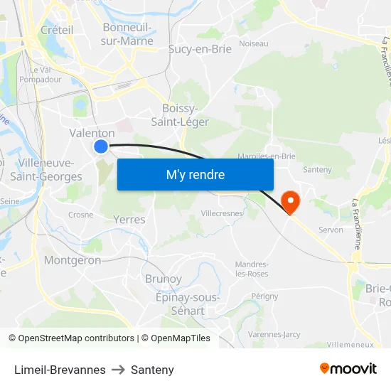Limeil-Brevannes to Santeny map