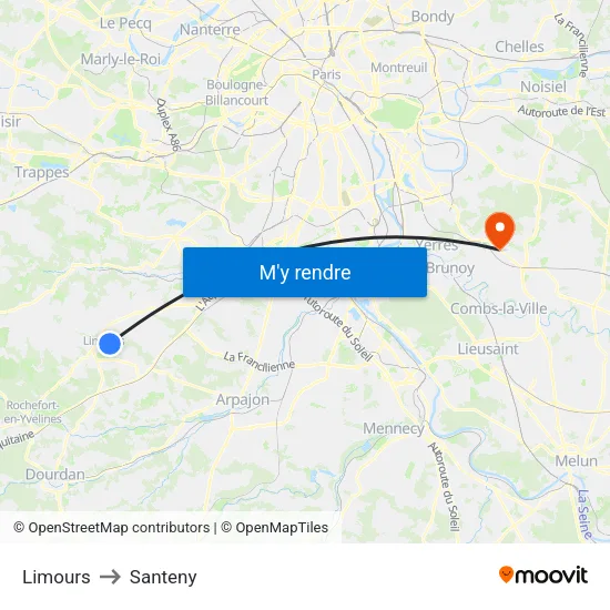 Limours to Santeny map