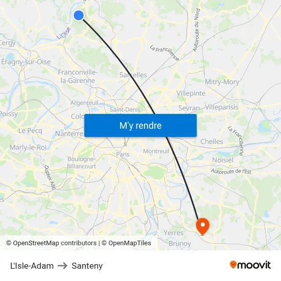 L'Isle-Adam to Santeny map