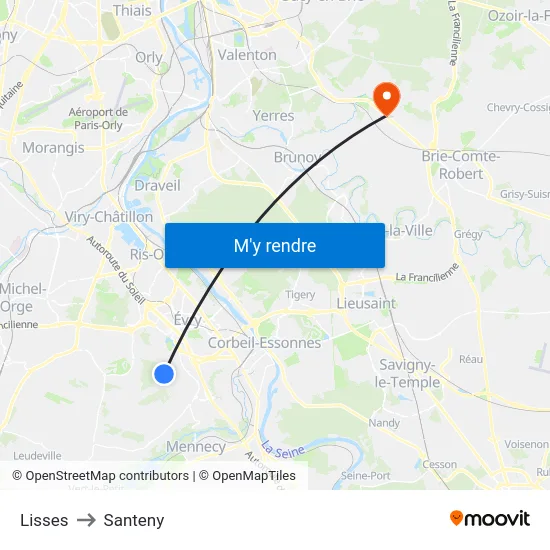 Lisses to Santeny map