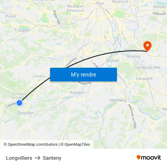 Longvilliers to Santeny map