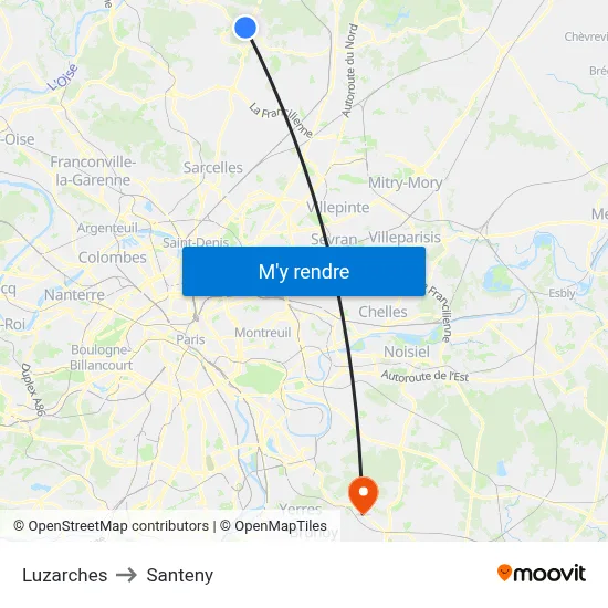 Luzarches to Santeny map