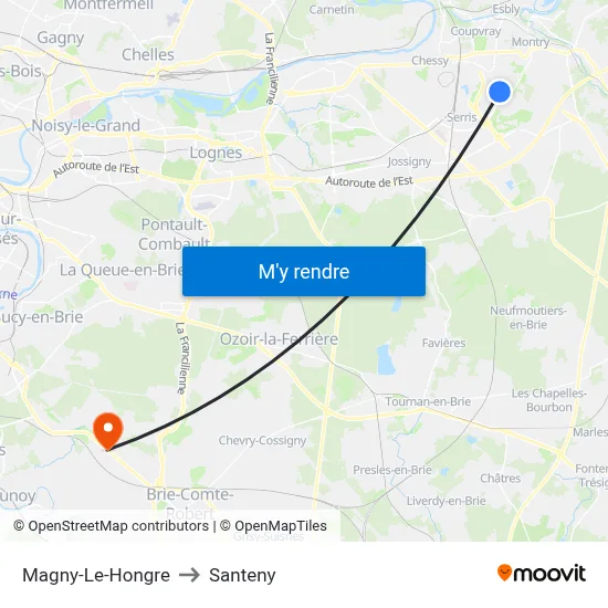 Magny-Le-Hongre to Santeny map