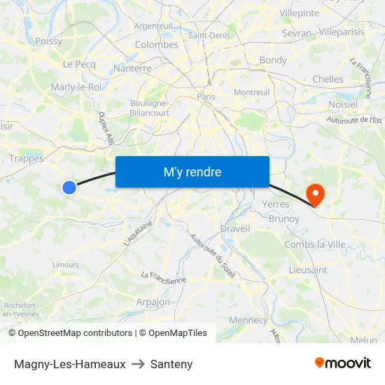 Magny-Les-Hameaux to Santeny map
