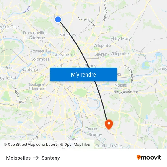 Moisselles to Santeny map