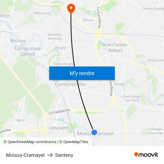 Moissy-Cramayel to Santeny map