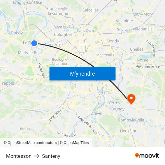 Montesson to Santeny map