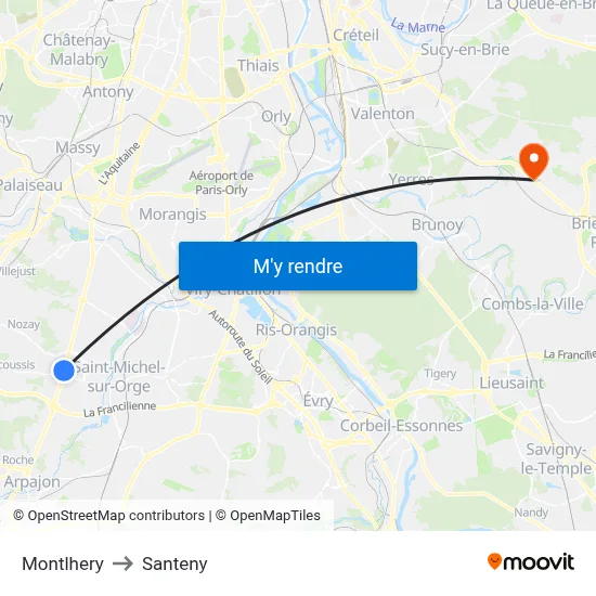 Montlhery to Santeny map