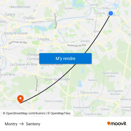 Montry to Santeny map
