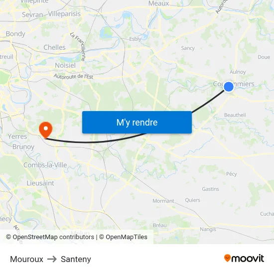 Mouroux to Santeny map