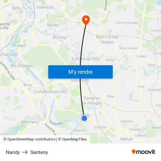 Nandy to Santeny map