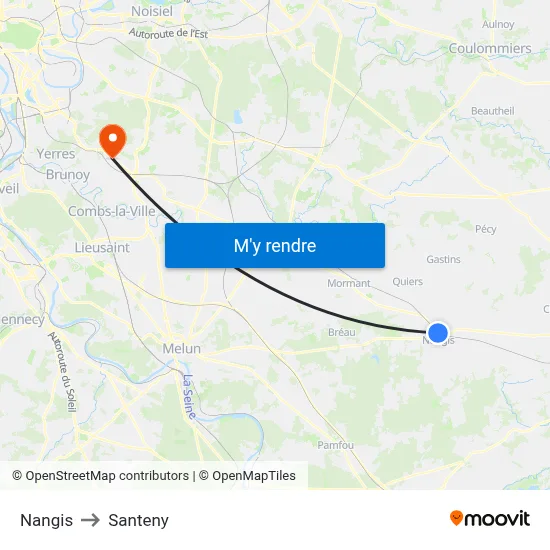 Nangis to Santeny map