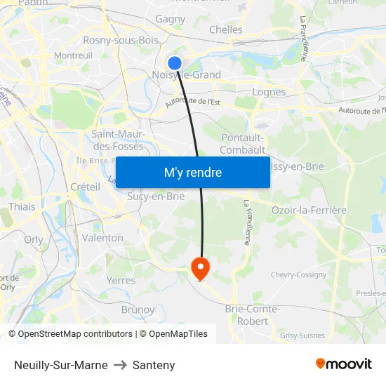 Neuilly-Sur-Marne to Santeny map