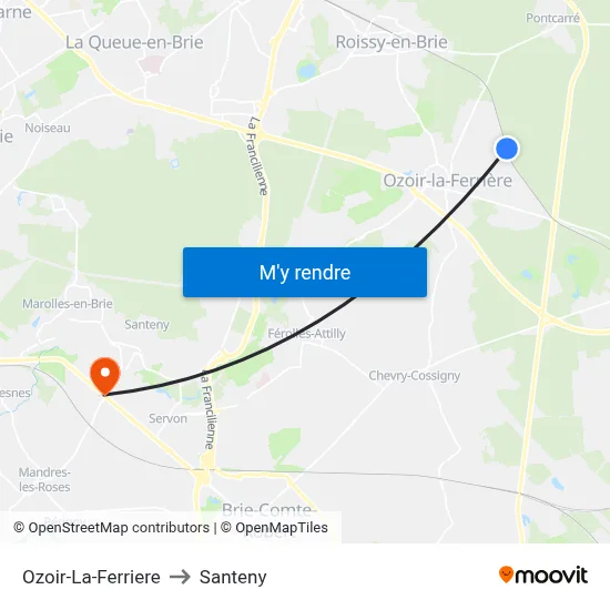 Ozoir-La-Ferriere to Santeny map