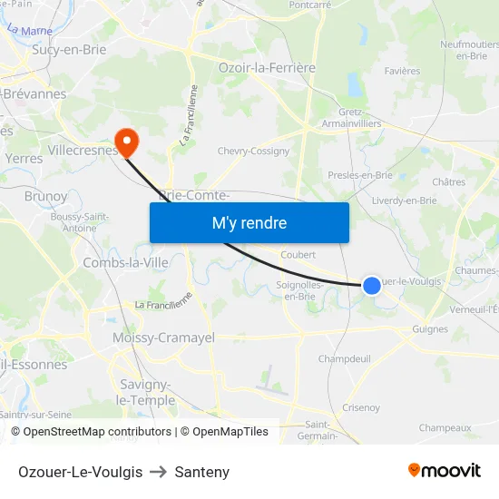 Ozouer-Le-Voulgis to Santeny map