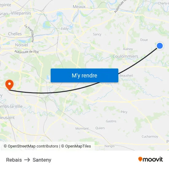 Rebais to Santeny map