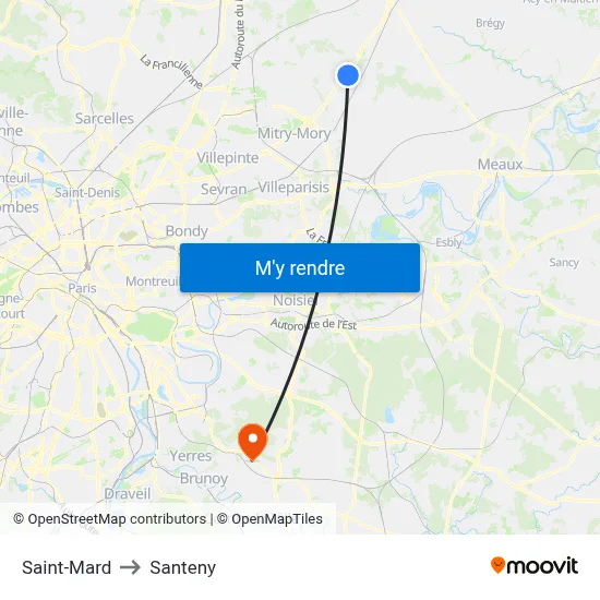 Saint-Mard to Santeny map