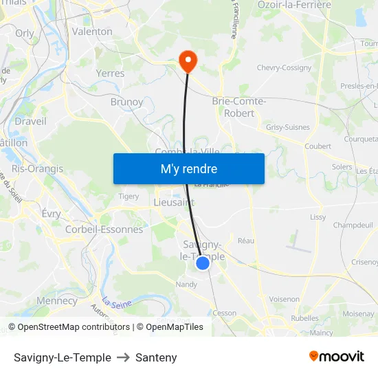 Savigny-Le-Temple to Santeny map