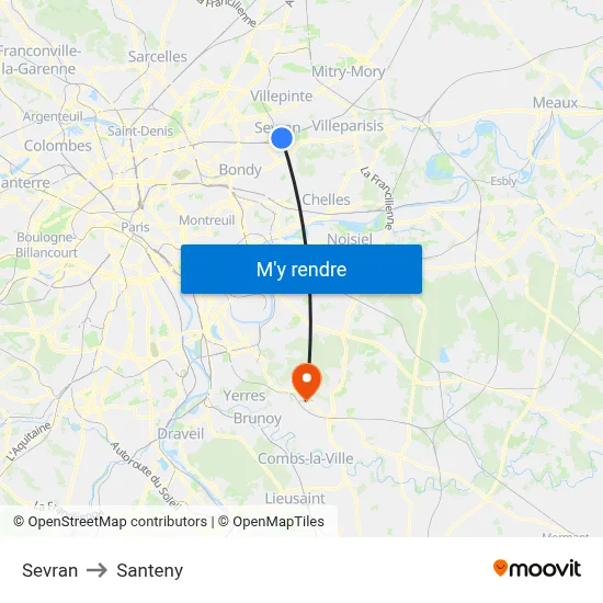 Sevran to Santeny map