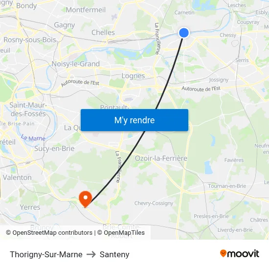 Thorigny-Sur-Marne to Santeny map