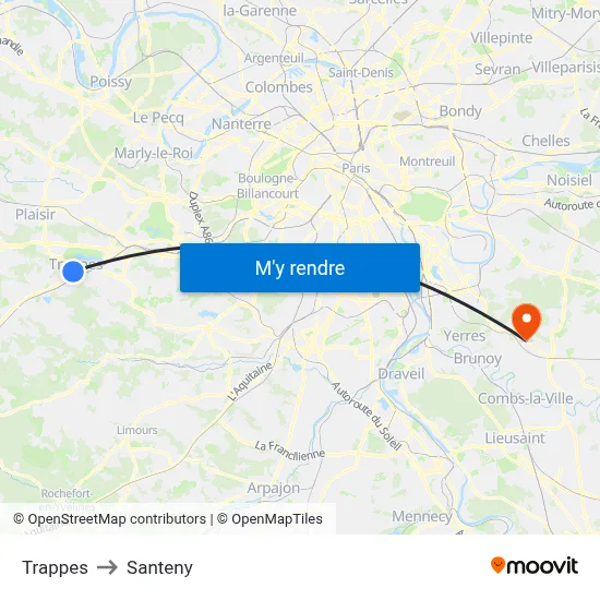 Trappes to Santeny map