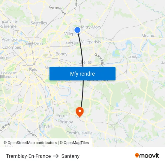 Tremblay-En-France to Santeny map