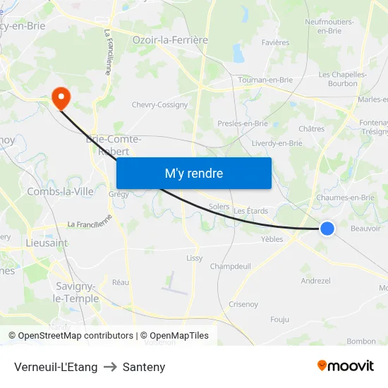 Verneuil-L'Etang to Santeny map