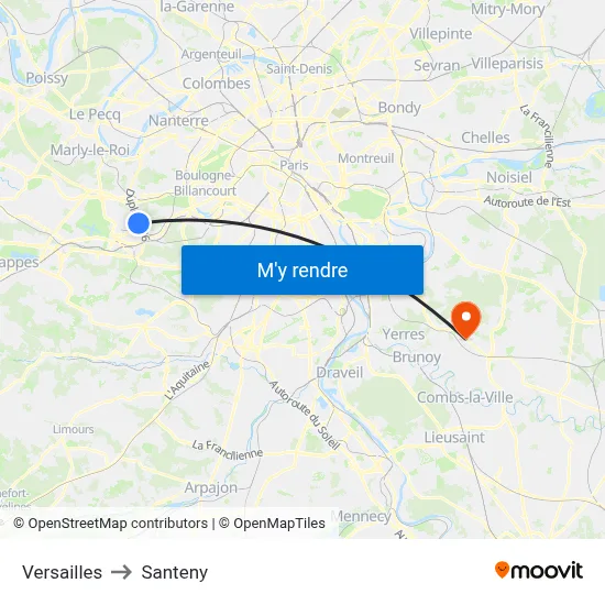 Versailles to Santeny map