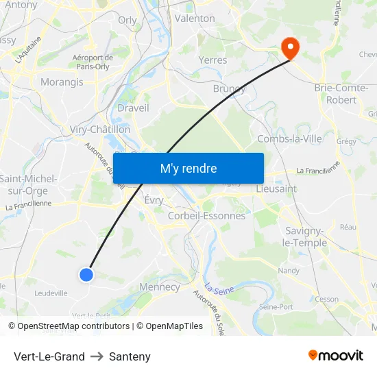 Vert-Le-Grand to Santeny map