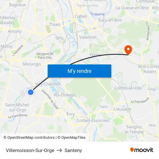 Villemoisson-Sur-Orge to Santeny map