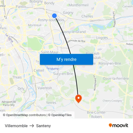 Villemomble to Santeny map