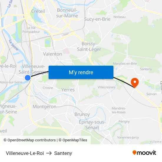 Villeneuve-Le-Roi to Santeny map
